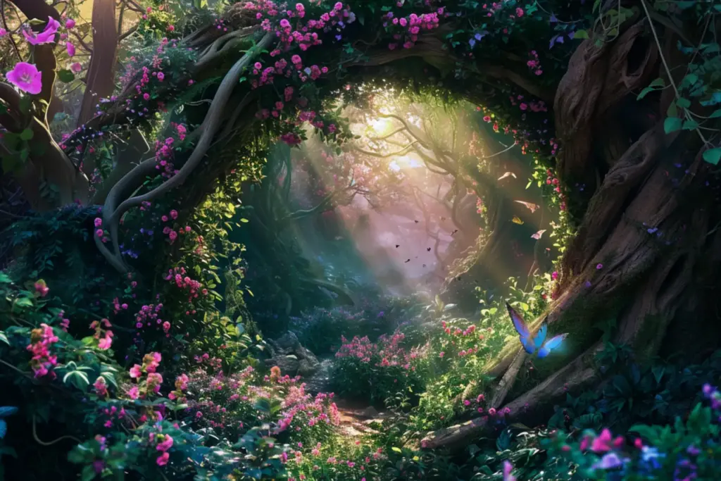 Die große Rollenspiel Convention FeenCon findet 2025 wieder statt. Das Bild zeigt passend zur FeenCon eine phantasievolle, bunte Landschaft.